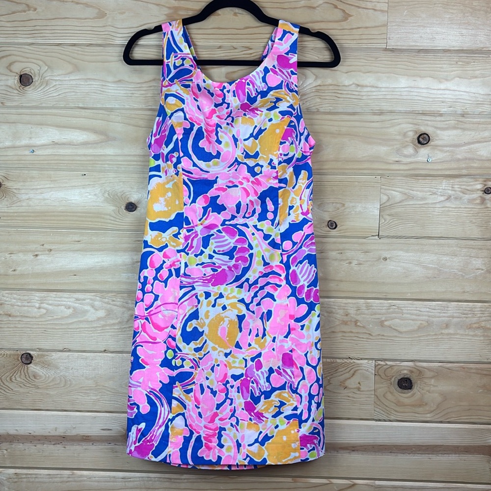 Lilly Pulitzer Courtney Brilliant Blue Floral Tie Back Mini Shift Dress Size 6